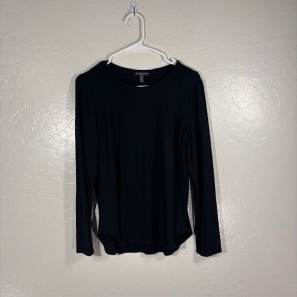 Eileen Fisher Top Womens Petite Large PL Viscose Stretch Black Long Sleeve - Picture 1 of 5
